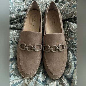 Alex Marie Beige Loafers with Elegant Chain Accent